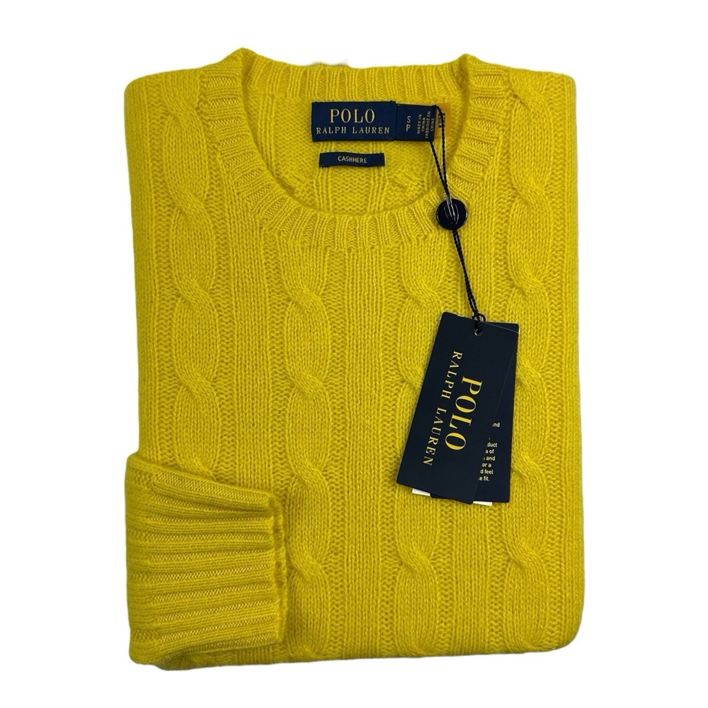 Polo Ralph Lauren Lemon Yellow Pure Cashmere Cableknit Womens Sweater S NWT 398$